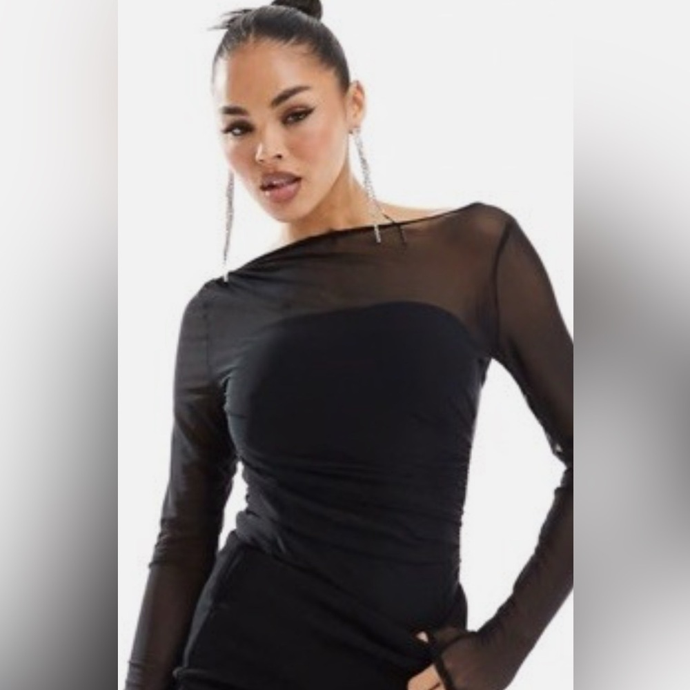 NWT A&F sheer arms and neck Black Long Sleeve Bodysuit. XS - Picture 1 of 9